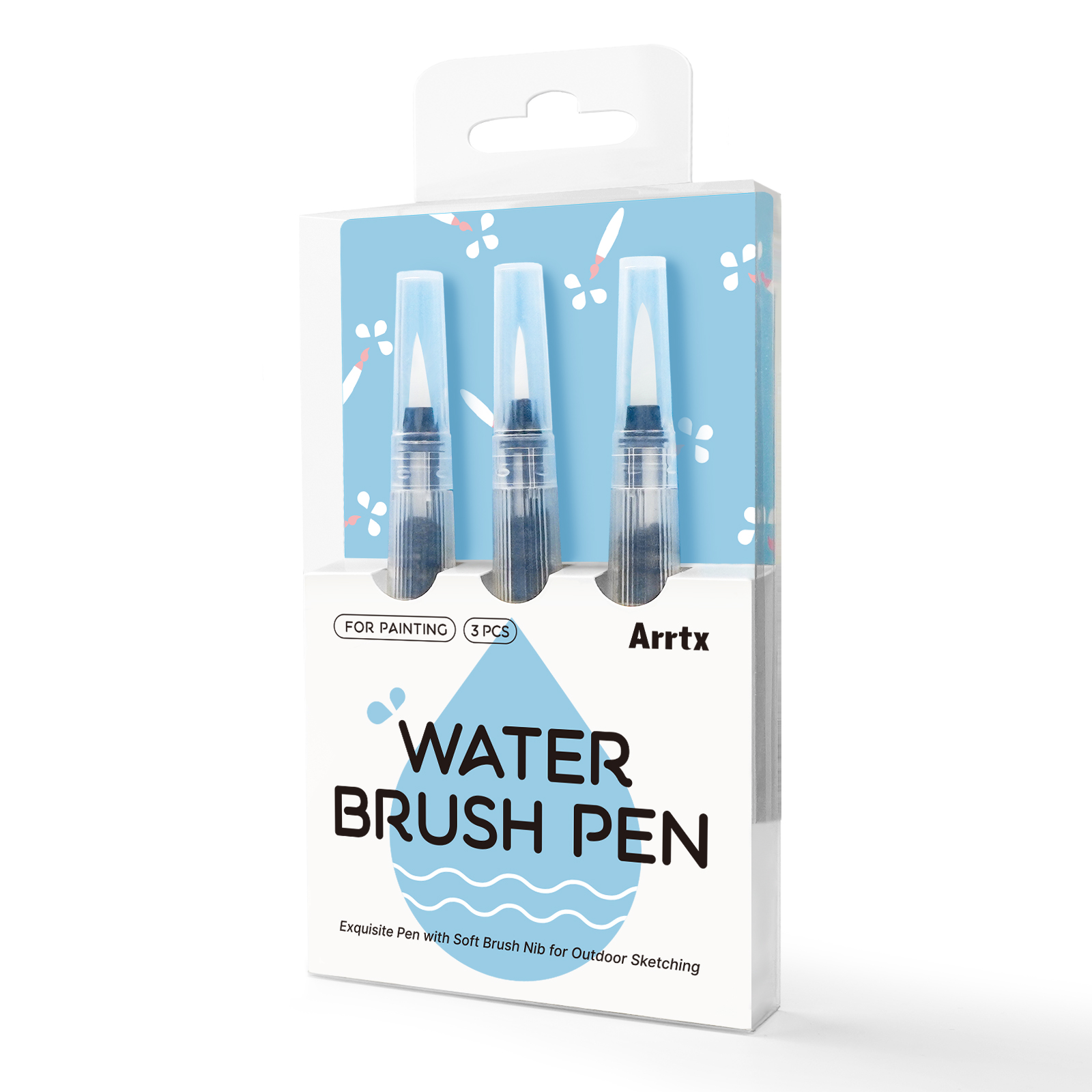 Arrtx 水筆ペン ブラシ ウォーターブラシ ペン 水筆 丸筆 3本セット 水彩 絵の具 画材 3サイズ (小 中 大) 