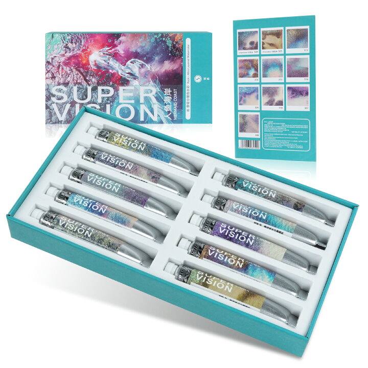 楽天市場 新色 Super Vision 透明水彩絵の具 ラメ入り分離色 10色 8ml キラキラ 分離色 水彩絵の具 チューブ ホビー 画材 おすすめ 透明水彩えのぐ セット おうち時間 パール 絵の具 人魚海岸 バレンタインデー プレゼント 送料無料 日本直送 Fastsalesdirect