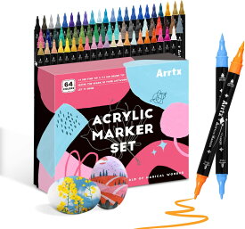 Arrtx デュアルアクリルマーカー32色/64色/112色 二種類ペン先 細字太字両方アクリルペン ペイントマーカー マーカーペン 誕生日 新学期 プレゼント ギフト プラ板、布、かばん、セラミック、 紙 生地石、DIY
