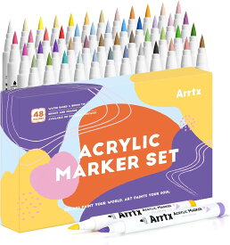 【クーポンで50％OFF】Arrtx アクリルマーカー 48色 高隠蔽力 高付着性　高カバー力　防水性　アクリルペン カラーペン 筆 良質繊維 生地 ガラス 金属 DIY ペイント 防水 速乾 画材 絵の具