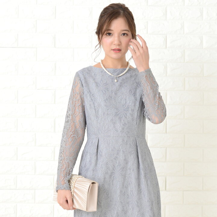 楽天市場 パーティードレス 総レース ワンピース レース袖 シースルー袖 長袖 ミモレ丈 スリット 結婚式 披露宴 二次会 お呼ばれ 黒 ブラック ブルー グレー 代 30代 40代 レディース フォーマル 春 夏 秋 冬 お呼ばれ 他と被らない Lace Ladies レースレディース