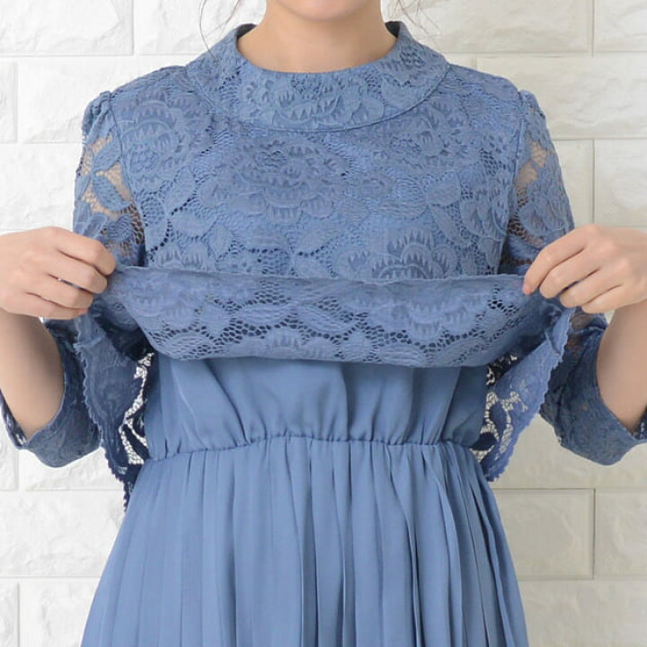 楽天市場】花柄レース プリーツ ロングドレス ブラック ネイビー 