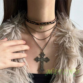 レトロ ヒョウ柄 首輪 チョーカー ショットネックレス パンク PUNK レザー スパイク クロス チェイン ベルトネックレス アクセサリー ロックファッションV系 ギャル ハロウィン コスプレ イベント