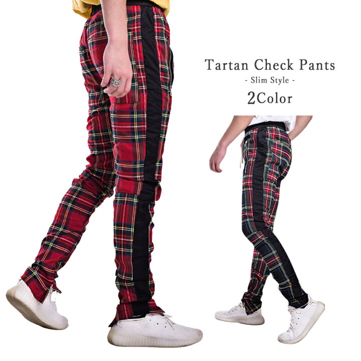 楽天市場 タータンチェック メンズ パンツ ロック スタイリッシュ ジョガーパンツ チェック柄 ギンガムチェック ジップアップ マッチョ イギリス Gtline Favolic ファボリック Favolic