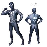 ブラック スパイダー02 服 分離式 ゼンタイ フェイスマスク Zentai ヒーロー アメコミ 股間ファスナー付 …