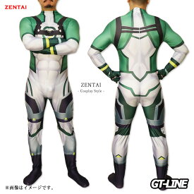 Zentai ヒーロー グリーン コスプレ アニメ ゲーム 戦闘服 ゼンタイ ファスナー付き ウォッチ 全身タイツ 大人用 仮装 コスチューム 衣装 cosplay ハロウィン GT-LINE Favolic