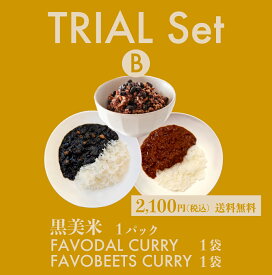 トライアルセットB　私を輝かせる黒美米＋FAVOBEETS CURRY＋FAVODAL CURRY（各1個）【おひとりさま1セット限定(1回のみ)】安井友梨 FAVOLINK ファボリンク 玄米 雑穀 常温保存 スパイスチキンキーマカレー ダイエット ビーツ