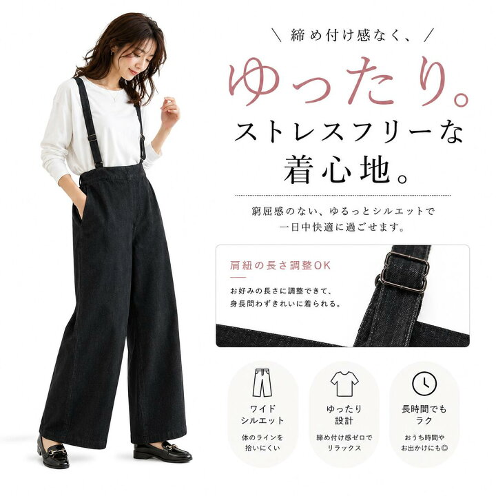 楽天市場】送料無料 デニム サロペット レディース ワイドパンツ 