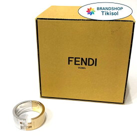 【美品】FENDI フェンディ FFモチーフ リング ゴールドカラー Sサイズ バンドリング 指輪 メンズ ブランドアクセサリー【中古】