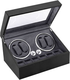 ワインディングマシーン 高級ウォッチワインダー 静音モーター搭載 4台用&6収納 腕時計収納ケース 男女の腕時計は全部使えます 静音設計 LEDライト付き 4つのモード調整