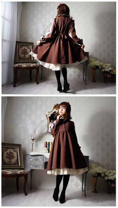 楽天市場 ワンピース ミディアム丈 レース袖 チョコレート リボン 秋冬 Favoriteオリジナル 袖レースラインが上品なチョコレートワンピース 19年11月新作中旬 ワンピース専門店 ｆavorite