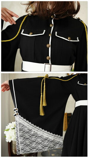 楽天市場 ワンピース ミディアム丈 和洋折衷 着物袖 軍服 隊服 Favoriteオリジナル ブラックの和袖隊服風ワンピース 年4月新作下旬 ワンピース専門店 ｆavorite