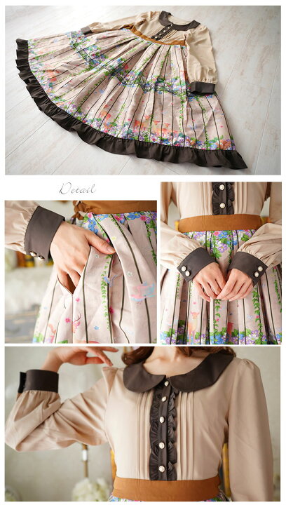 楽天市場 ワンピース ミディアム丈 鳥かご アンティーク 鹿 リス 花 Favoriteオリジナル 動物の楽園を鳥かごに閉じ込めたアンティーク ワンピース 年2月新作下旬 ワンピース専門店 ｆavorite