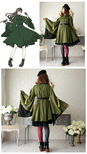 楽天市場 ワンピース ミディアム丈 和洋折衷 着物袖 軍服 隊服 Favoriteオリジナル 和袖隊服風ワンピース カーキ 年4月新作下旬 ワンピース専門店 ｆavorite