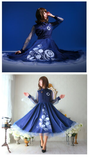 楽天市場 ワンピース マキシ丈 チュール レイヤード クラゲ 海月 プリント Favoriteオリジナル レイヤードチュールのクラゲプリントワンピース 21年1月新作下旬 ワンピース専門店 ｆavorite