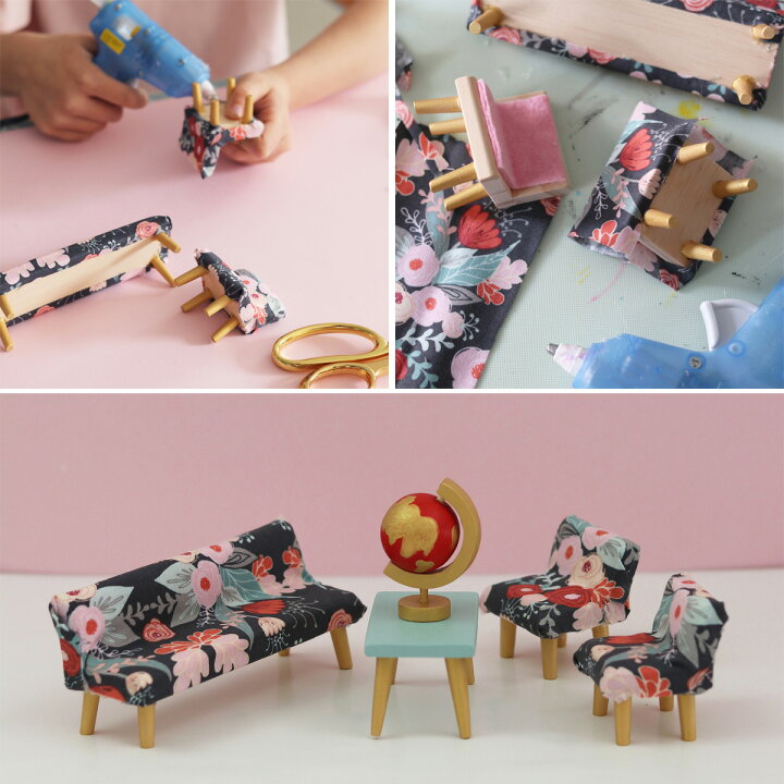 楽天市場】ミニチュア 木の家具セット リビングルーム 1/18 家具 木製 