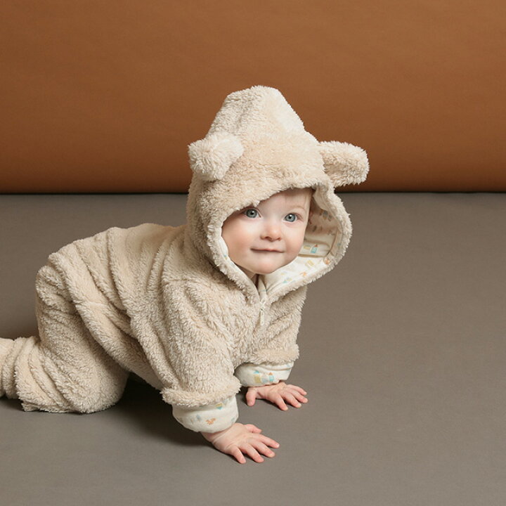 アニマル前開きジャンプスーツ（ベビー服 カバーオール/ロンパース）｜通販のベルメゾンネット Shwally オーガニックベビーバンブーロンパース17のシグネチャープリント-幼児用ジッパージャンプスーツ