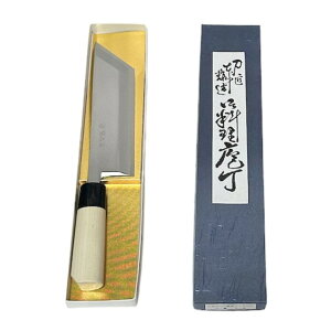 【送料無料】源明利作 東型ウナギ裂き包丁 白二鋼 180mm (片刃) 水牛桂木柄  625959 202307