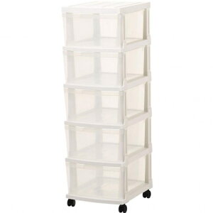 JEJ エミング FT 深型ストッカー5段 ホワイト (キャスター付)