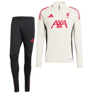 リバプール 25-26 TIRO25 1/4 ZIPトレーニング トップ長袖&パンツ 上下セット(ベージュ×ブラック)【adidas/アディダス】【サッカー ウェア ジャージ】(JV6569&JV6566)【店頭受取対応商品】