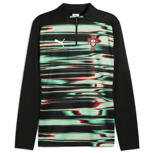 ポルトガル代表 2025 プレマッチ 1/4ジップトップ(ブラック×グリーン)【PUMA/プーマ】【サッカー サポーター トレーニングウェア プラクティス】(779545-18)【店頭受取対応商品】