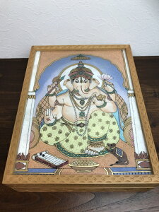 インドネシア製 サンドアート ガネーシャ絵画BOX【アジアン雑貨 民芸品 小物入れ】