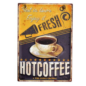 アンティーク風メタルサインボード HOT COFFEE【看板 アメリカン雑貨 ガレージ 店舗】
