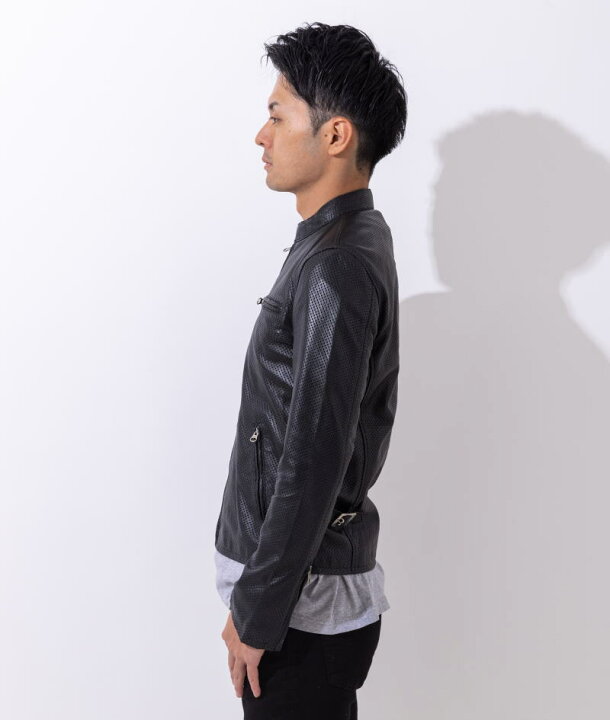 楽天市場】革ジャン メンズ メッシュレザー パンチング シングル  