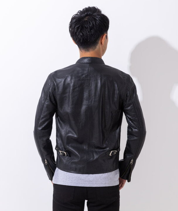 楽天市場】革ジャン メンズ メッシュレザー パンチング シングル  