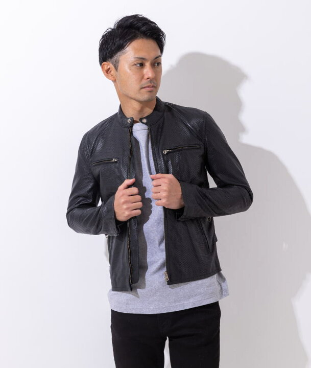 楽天市場】革ジャン メンズ メッシュレザー パンチング シングル 