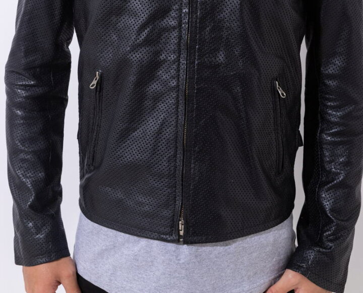 楽天市場】革ジャン メンズ メッシュレザー パンチング シングル  