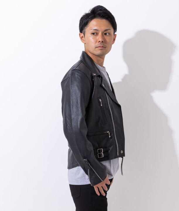 楽天市場】メッシュレザー レザージャケット メンズ パンチング 大きい