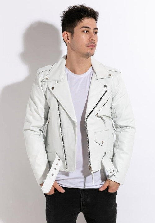 楽天市場】革ジャン メンズ 本革 ダブル ライダース ブラック ホワイト  