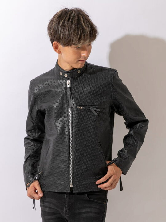 楽天市場】革ジャン メッシュレザー メンズ 本革 シングルライダース  