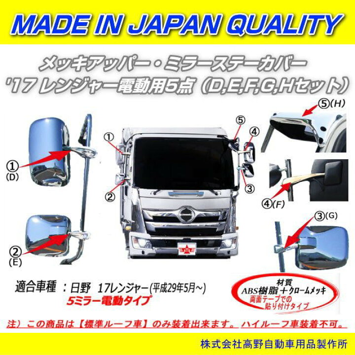 楽天市場】日野 17レンジャー メッキ アッパー ミラーステーカバー 