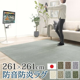 【本日最終/最大1000円オフクーポン】ラグ ラグカーペット 正方形 防音防炎ラグ-エイヴァ 261x261cm リビング 高級感 おしゃれ 北欧 シンプル 無地調 極細 ホットカーペット対応 オールシーズン 防音 防ダニ 防炎 すべり止め 日本製 カットオーダー 在宅【mb】