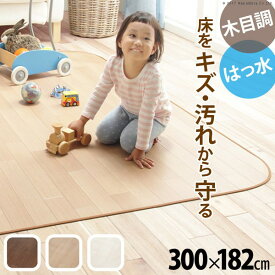 【マラソン最大1000円オフクーポン/最大P47倍】Fine ファイン 木目調防水ダイニングラグ 300x182cm ブラウン ナチュラル ホワイト 61600018【mb】