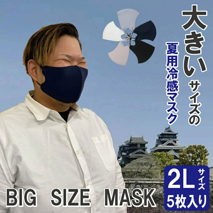 楽天市場 大きなマスク マスク 大きめ 大きいサイズの夏用冷感マスク2lサイズ Bigマスク 冷感マスク 接触冷感スポーツマスク 洗って使える おしゃれなマスク 耳が痛くならない 5枚入り 個別包装マスクジップケース入り 大人用 送料無料 高性能フィルター付き ネコポス