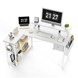 パソコンデスク l字 ゲーミングデスク 白 幅120cm 4段階モニター台付き コンセント付き 収納付き ラック付き PCデスク コーナーデスク 学習机 作業机 gaming desk 桌子 在宅勤務 組立簡単 左右設置可能