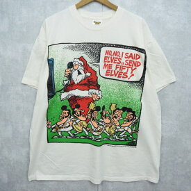 90's USA製 NO, NO, I SAID ELVES... サンタイラストプリントTシャツ 90年代 アメリカ製 シュール ファニー 【古着】 【ヴィンテージ】 【中古】 【メンズ店】