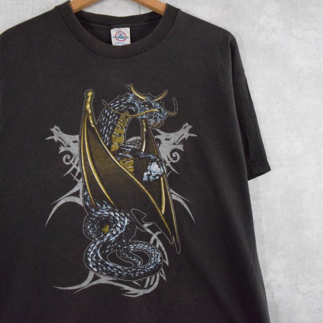楽天市場】90's ドラゴンプリントTシャツ L 90年代 90s 龍 ブラック 黒
