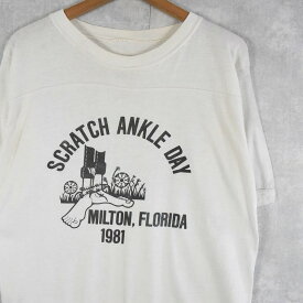 80's "SCRATCH ANKLE DAY" プリントフットボールTシャツ 80年代 80s 半袖 七分袖 【古着】 【ヴィンテージ】 【中古】 【メンズ店】