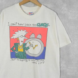 90's USA製 "I can't turn back the CLOCK..." シュールイラストプリントTシャツ L 90年代 90s アメリカ製 半袖 【古着】 【ヴィンテージ】 【中古】 【メンズ店】