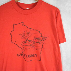 80's "WISCONSIN" イラストプリントTシャツ 80年代 80s 赤 レッド【古着】 【ヴィンテージ】 【中古】 【メンズ店】