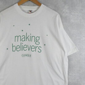 90's CLINIQUE USA製 "making believers" スキンケアメーカー プリントTシャツ XL 90s 90年代 クリニーク コスメ 化粧品 半袖 白 ホワイト【古着】 【ヴィンテージ】 【中古】 【メンズ店】