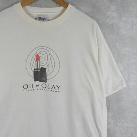 OLAY "OIL of OLAY" スキンケアブランド プリントTシャツ XL アメリカ製 オレイ 化粧品 コスメ リップ 半袖 白 ホワイト 【古着】 【ヴィンテージ】 【中古】 【メンズ店】