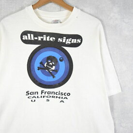 90's USA製 "all-rite signs" スカルプリントTシャツ L 90年代 90s アメリカ製 骸骨 ドクロ 白 ホワイト【古着】 【ヴィンテージ】 【中古】 【メンズ店】