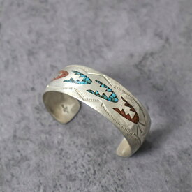 Navajo SILVER チップインレイ バングル ナバホ シルバー ブレスレット ターコイズ ネイティブアメリカン Native American インディアンジュエリー Indian Jewelry 【古着】 【ヴィンテージ】 【中古】【メンズ店】