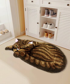 カーペット室内マット カーペット ネコ インテリア 玄関 ライク ラグ おしゃれ 可愛い エントランス【可愛いお眠り猫ラグ】【ラッピング不可】 【33.5×60cm】 SNS映え かわいい 猫 韓国 マット リビンング