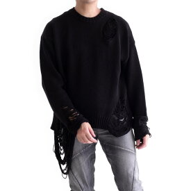 DISCOVERED DAMAGE COTTON KNIT (BLACK) DC-AW22-KN-01 ディスカバード ダメージニット ダメージ ニット ダメージ加工 クルーネック インパクト トップス メンズ 送料無料